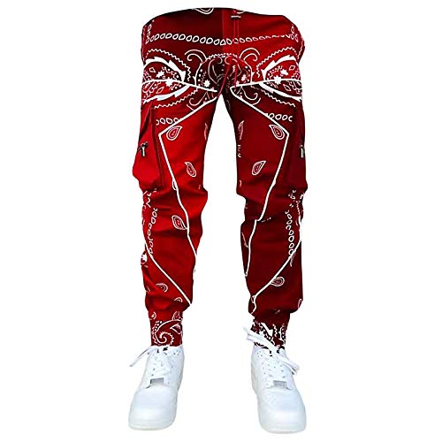 Pantalones Harem de Camuflaje para Hombre Pantalones Casuales Hombres Sueltos de Cargo con Bolsillos Pantalones Deportivos de Baile Hip Hop Punk de Hombre S-5XL(Rojo,5XL)