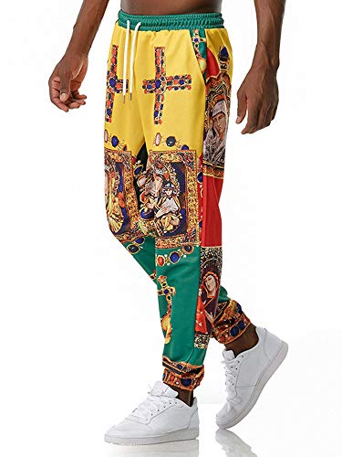 Pantalones Harem para Hombre, Pantalones de chándal para Hombre, Pantalones Holgados de Hip Hop, Pantalones Bombachos, Pantalones Bombachos Aladin(Amarillo,XL)