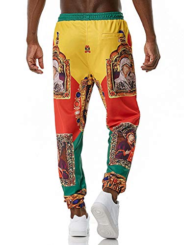 Pantalones Harem para Hombre, Pantalones de chándal para Hombre, Pantalones Holgados de Hip Hop, Pantalones Bombachos, Pantalones Bombachos Aladin(Amarillo,XL)