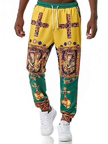 Pantalones Harem para Hombre, Pantalones de chándal para Hombre, Pantalones Holgados de Hip Hop, Pantalones Bombachos, Pantalones Bombachos Aladin(Amarillo,XL)