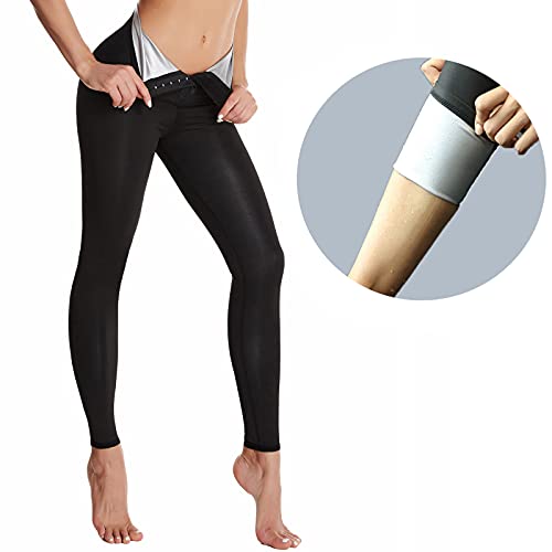 Pantalones para Sudoración Neopreno Mujer Pantalones Sauna Pantalón de Sudoración Leggins Termicos Cintura Alta para Deporte Jogging Yoga Gym (Largos con Hebilla, M)