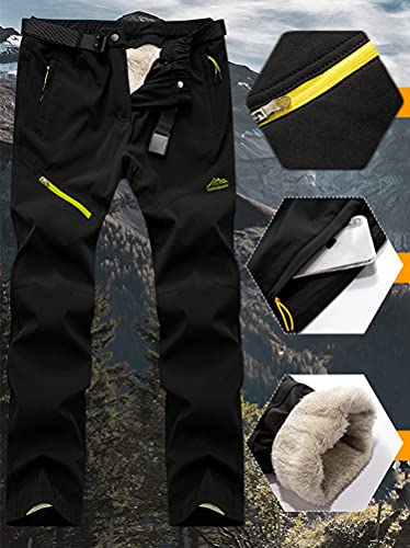 Pantalones Trekking Mujer Impermeables Pantalones de Trabajo Montaña Senderismo Esqui Snowboard Invierno Felpa Forrado Aire Libre Softshell Pantalones Calientes Mujer Negro M