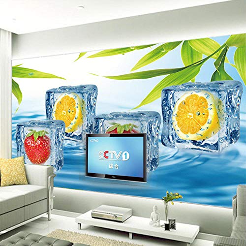 Papel De Parede De Foto Personalizado 3D Stereo Fruit Cubos De Gelo Grande Mural De Parede De Parede Da Sala De Estar Tv Pano De Fundo Murais De Papel De Parede Modernos,200(W)*140(H)Cm