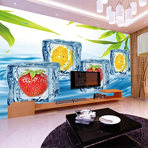 Papel De Parede De Foto Personalizado 3D Stereo Fruit Cubos De Gelo Grande Mural De Parede De Parede Da Sala De Estar Tv Pano De Fundo Murais De Papel De Parede Modernos,200(W)*140(H)Cm