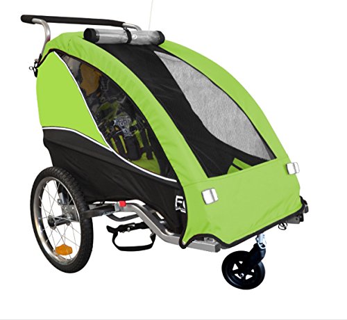 Papilioshop Fox - Remolque con carrito de bicicleta para el transporte de 1 niño (incluye rueda delantera giratoria, plegable), Verde