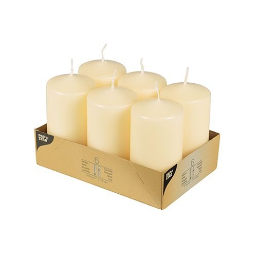 Papstar 17,991 - Conjunto de 6 velas, 60 x 115 mm, 6 piezas, colores: Crema