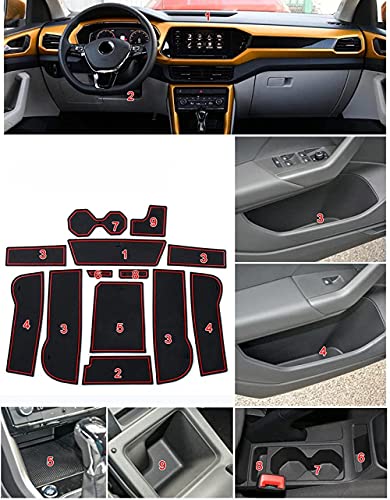 ， para VW T-Cross 2019-2020 Car Styling Latex Gate Slot Pad Interior Puerta Ranura Alfombra Antideslizante Alfombrilla Antipolvo Accesorios-Rojo