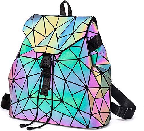 Parnerme Bolso Mochila Cuero Mujer,Geométrico Mochilas Mujer Casual de Viaje de Gran Capacidad