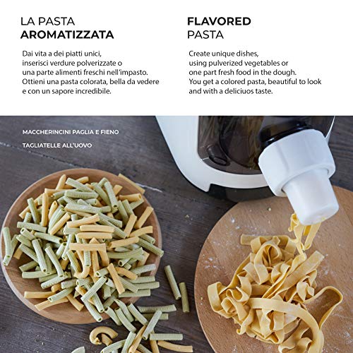 PastAIO | Máquina de pasta fresca y para masas, hasta 800 g de pasta por ciclo, pesado automático, 7 discos incluidos para 10 tipos de pasta, 180 W