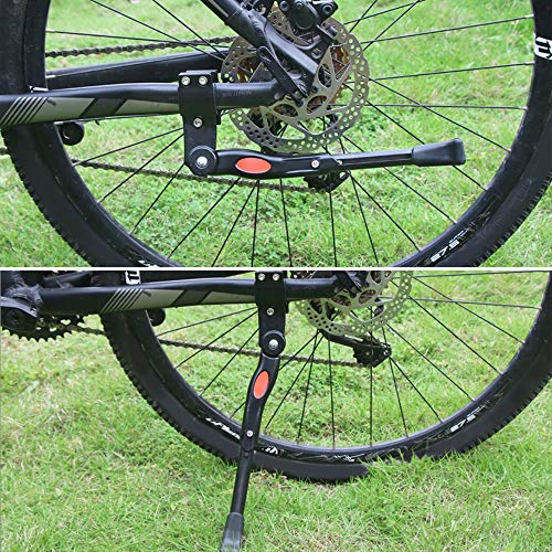 Pata de Cabra para Bicicleta, Aluminio Aleación Ajustable Bicicleta Kickstands con pie de Goma Antideslizante y Llave Hexagonal para 22 - 27 pulgadas MTB Montaña, Carretera Bicicletas, Negro