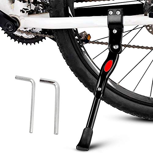 Pata de Cabra para Bicicleta, Aluminio Aleación Ajustable Bicicleta Kickstands con pie de Goma Antideslizante y Llave Hexagonal para 22 - 27 pulgadas MTB Montaña, Carretera Bicicletas, Negro