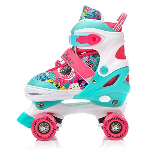 Patines 4 Ruedas Ajustable Disco Roler Skate Patines en Paralelo Retro Quad Skate Patines para Niños Adolescentes y Adultos tamaño Ajustable del Zapato (S 31-34, Meadow)