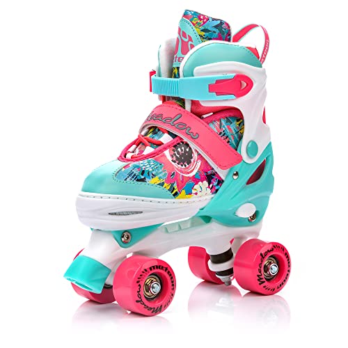 Patines 4 Ruedas Ajustable Disco Roler Skate Patines en Paralelo Retro Quad Skate Patines para Niños Adolescentes y Adultos tamaño Ajustable del Zapato (S 31-34, Meadow)