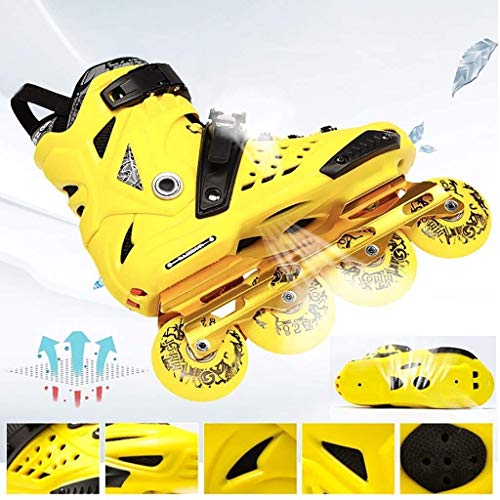 Patines en línea Rodillo Ajustable 4 Ruedas Pista De Carreras Patines De Velocidad De Arranque En Línea Patines Niños Carretera Maratón De Fibra De Carbono Patines Zapatos For Adultos, Azul Amarillo P