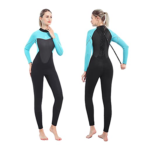 PAWHITS Traje de neopreno de 3 mm para mujer, manga larga, traje de neopreno completo para buceo, surf, esnórquel azul