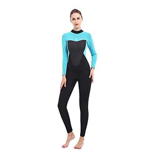 PAWHITS Traje de neopreno de 3 mm para mujer, manga larga, traje de neopreno completo para buceo, surf, esnórquel azul