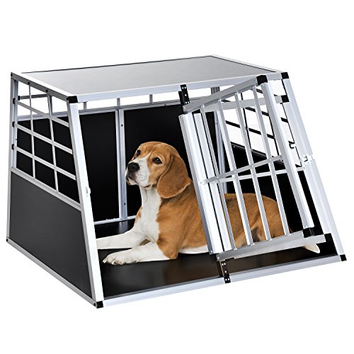 PawHut Jaula Aluminio para Perros Transportín Aluminio de Perro para Viaje Doble Puerta con Tabique Hermético Extraíble 104x91x69cm