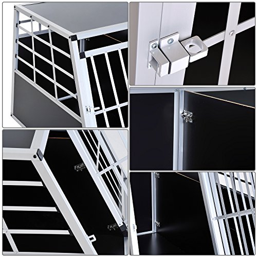 PawHut Jaula Aluminio para Perros Transportín Aluminio de Perro para Viaje Doble Puerta con Tabique Hermético Extraíble 104x91x69cm