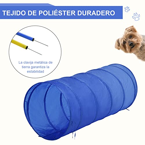 PawHut Set Entrenamiento Agility Agilidad Perros Salto Tunel y Slalom Azul Amarillo NUE