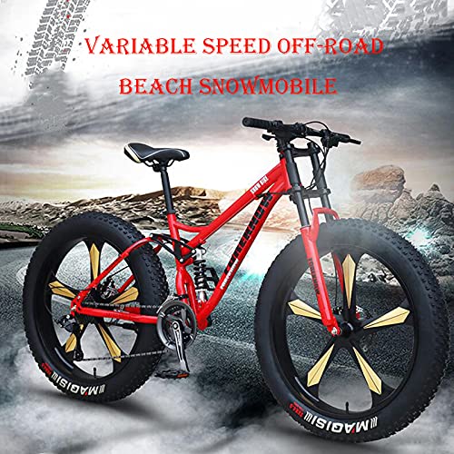 PBTRM Bicicleta De Montaña Cuadro 26", 21/24/27 Velocidades Bicicleta MTB Bikes Fat Tire para Adultos, Marco Acero Alto Carbono Doble Suspensión Completa Doble Freno De Disco,F,27"