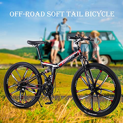 PBTRM Bicicleta Montaña Juvenil 24/26 Pulgadas, 21/24/27 Velocidades, Ruedas 10 Radios, Bicicleta Montaña Plegable para Hombre Y Mujer, Marco Acero Ligero Fuerte, D21 Speed,26"