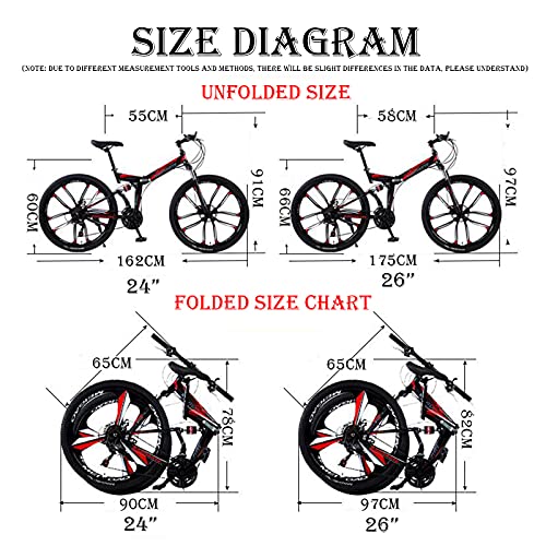 PBTRM Bicicleta Montaña Juvenil 24/26 Pulgadas, 21/24/27 Velocidades, Ruedas 10 Radios, Bicicleta Montaña Plegable para Hombre Y Mujer, Marco Acero Ligero Fuerte, D21 Speed,26"