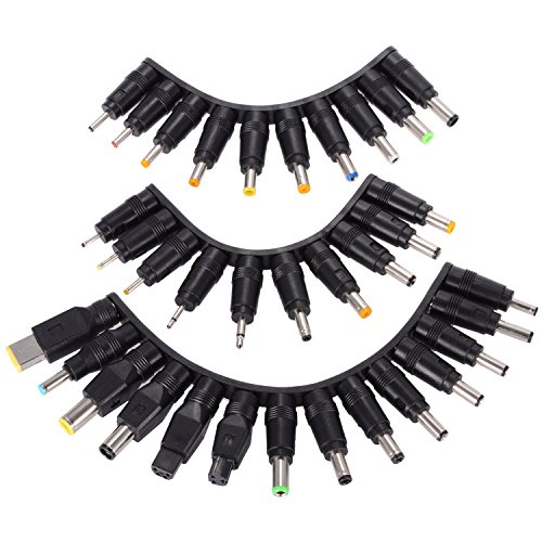 PChero 34pcs Universal Laptop Notebook Entrada DC Plug Set Jack Tips para Lenovo Toshiba DELL y la mayoría de portátiles