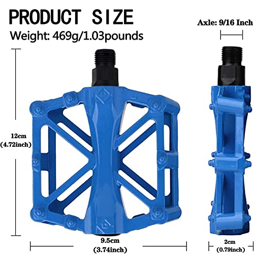 Pedales Bicicleta, Bicicleta de Aleación de Aluminio Pedal Sealed los Cojinetes con Antideslizante Clavo, Adecuado para Bicicletas BMX/MTB (Azul)