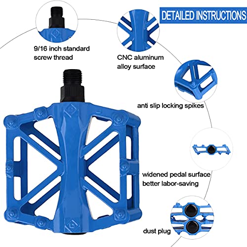 Pedales Bicicleta, Bicicleta de Aleación de Aluminio Pedal Sealed los Cojinetes con Antideslizante Clavo, Adecuado para Bicicletas BMX/MTB (Azul)