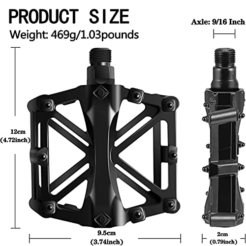 Pedales Bicicleta, Bicicleta de Aleación de Aluminio Pedal Sealed los Cojinetes con Antideslizante Clavo, Adecuado para Bicicletas BMX/MTB (Negro)