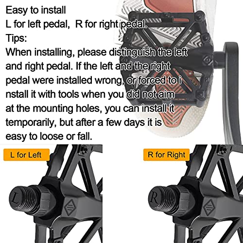 Pedales Bicicleta, Bicicleta de Aleación de Aluminio Pedal Sealed los Cojinetes con Antideslizante Clavo, Adecuado para Bicicletas BMX/MTB (Negro)