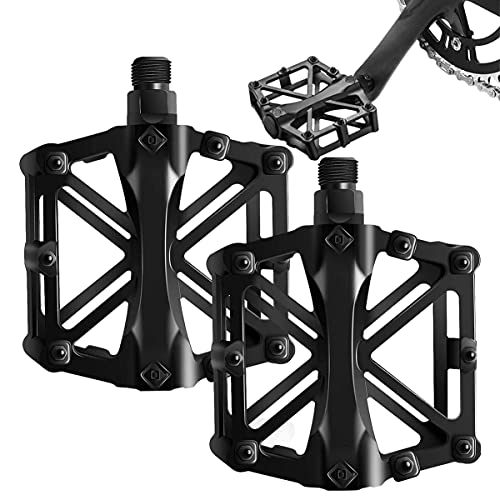 Pedales Bicicleta, Bicicleta de Aleación de Aluminio Pedal Sealed los Cojinetes con Antideslizante Clavo, Adecuado para Bicicletas BMX/MTB (Negro)