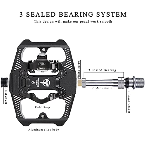 Pedales de bicicleta SPD, pedales de dos lados SPD, plataforma ancha antideslizante con 3 rodamientos, pedales ligeros de aluminio de 9/16 pulgadas con pinzas para bicicleta de montaña