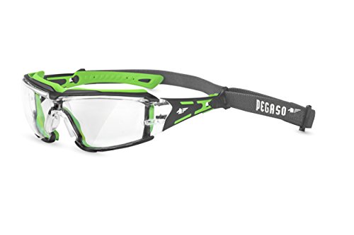 PEGASO 103.03 - Gafas proteccion gama ANTI-IMPACT modelo BLACK WHITE Lente PC Inc. Antivaho Banda elástica, verde y negro, L