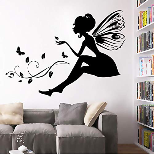 Pegatinas de pared de hadas de flores, pegatinas de fondo de mariposa para niñas pequeñas con alas, pegatina de vinilo mural, calcomanía A1 42X30CM