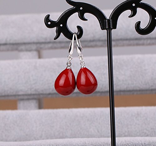 Pendientes mujer de plata de ley 925 pendientes largos con colgantes de perlas rojos, con caja de regalo de joyería exquisita