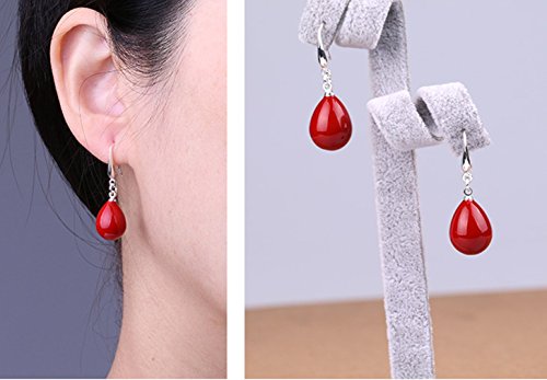 Pendientes mujer de plata de ley 925 pendientes largos con colgantes de perlas rojos, con caja de regalo de joyería exquisita