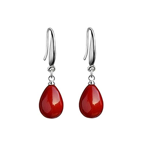 Pendientes mujer de plata de ley 925 pendientes largos con colgantes de perlas rojos, con caja de regalo de joyería exquisita