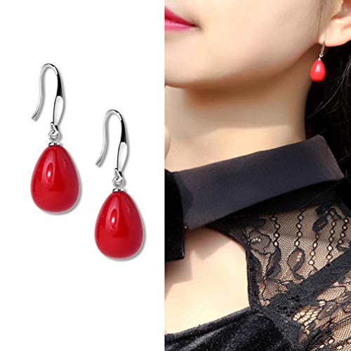 Pendientes mujer de plata de ley 925 pendientes largos con colgantes de perlas rojos, con caja de regalo de joyería exquisita