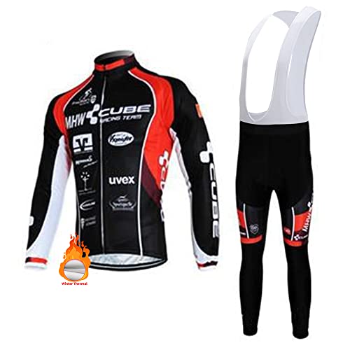 PENGFEICI Maillot Ciclismo Hombre Invierno, Ropa Ciclismo Manga Larga Calor con Polar Térmico y Pantalones Ciclismo de Alta Elasticidad para Bicicleta Carretera y Bicicleta Montaña