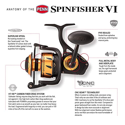 Penn Carrete Giratorio Unisex Spinfisher Vi 4500, Negro/Dorado, Talla única