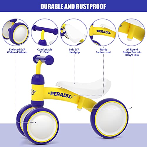 Peradix Bicicleta Niño, Bicicleta sin Pedales para los Niñas y Niños, Correpasillos Bebe Adecuado para Niños de 10 Meses, 1 Años y 2 Años, Triciclo Bebe Original Bebes y Niños (Amarillo) 