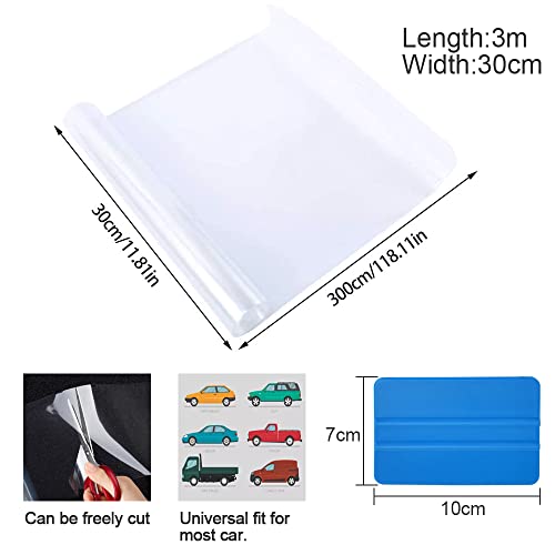 PERFETSELL Film Protector Pintura Coche 300 x 30cm Película de Vinilo Transparente Láminas Protectoras para Pintura para Proteger Bicicleta/Auto/Moto para Paragolpes Puerta Cuadro de Bici + Aplicador