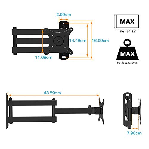 Perlegear Soporte de Pared para TV, el Soporte de Pared para TV para televisores de 10 a 32 Pulgadas de hasta 20 kg, VESA máximo 100 x 100mm, 75x75, 50x50mm