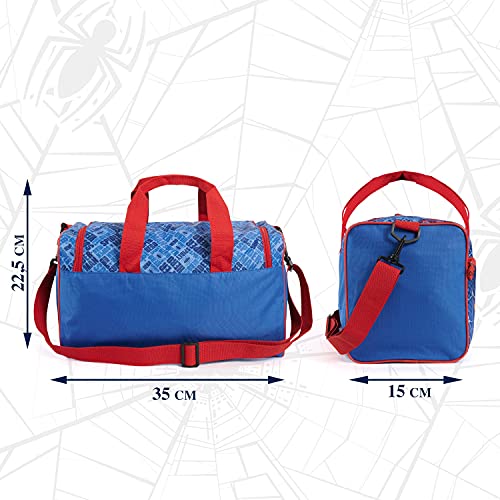 PERLETTI Bolsa Deporte Infantil Spiderman con Bandolera - Mochila Gimnasio para Niños Marvel Spider Man Azul y Rojo - Bolso Deportivo Niño con Hombre Araña de Viajes y Tiempo Libre - 35x22.5x15