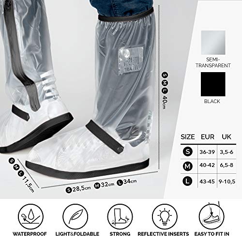 PERLETTI Cubrecalzado Impermeable Transparente de PVC - Protectores Zapatos Altos Resistente y Reutilizable con Suela Antideslizante - Galochas para Lluvia, Nieve y Fango (M 40/42, Negro)