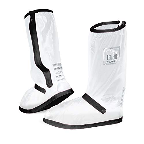 PERLETTI Cubrecalzado Impermeable Transparente de PVC - Protectores Zapatos Altos Resistente y Reutilizable con Suela Antideslizante - Galochas para Lluvia, Nieve y Fango (M 40/42, Negro)