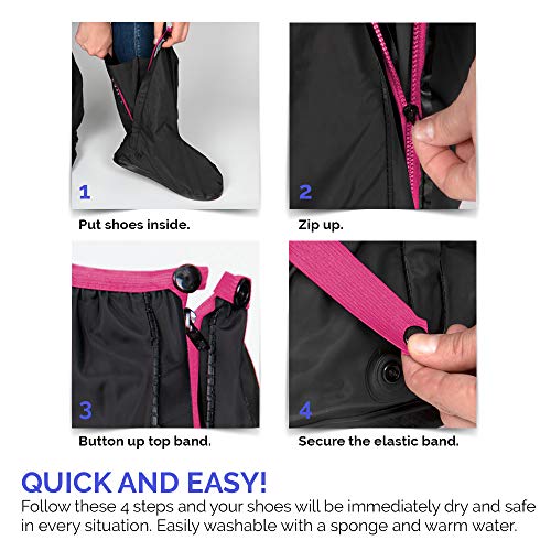 PERLETTI - Cubrecalzados Impermeables Negros Altos - Cubrezapatillas Reflectantes Antideslizantes - Galochas Lluvia Nieve - Protectores Zapatos PVC Resistentes y Reutilizables (M 40/42, Fuchsia)