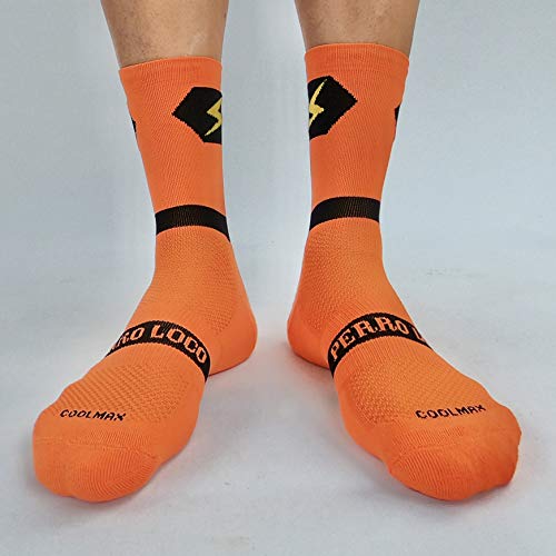 PERRO LOCO Calcetines para Correr técnicos. Tecnología Coolmax y Meryl. Calcetines de Running Edición Limitada. Diseñados en Murcia y Fabricados en España. (Naranja, 46-48)