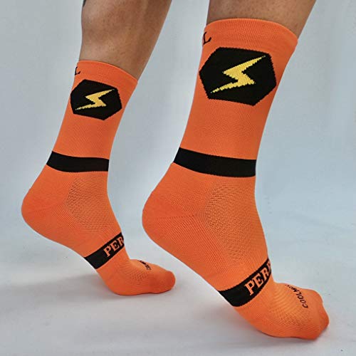 PERRO LOCO Calcetines para Correr técnicos. Tecnología Coolmax y Meryl. Calcetines de Running Edición Limitada. Diseñados en Murcia y Fabricados en España. (Naranja, 46-48)